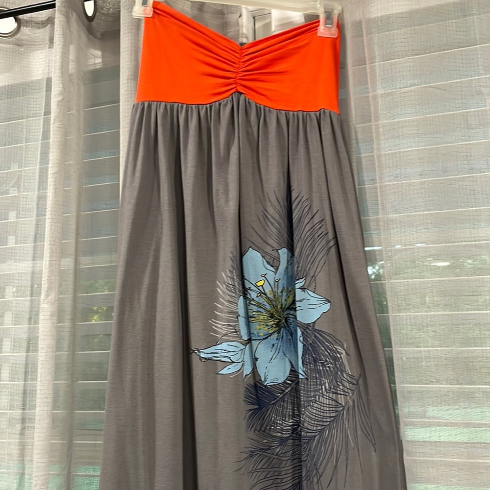 Maxi dress with blue flower and palm trees